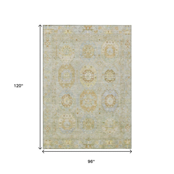 HomeRoots 8' X 10' Sage Wheat Medallion Indoor/Outdoor Rug - Durable, Washable, Perfect for High-Traffic Areas 639422