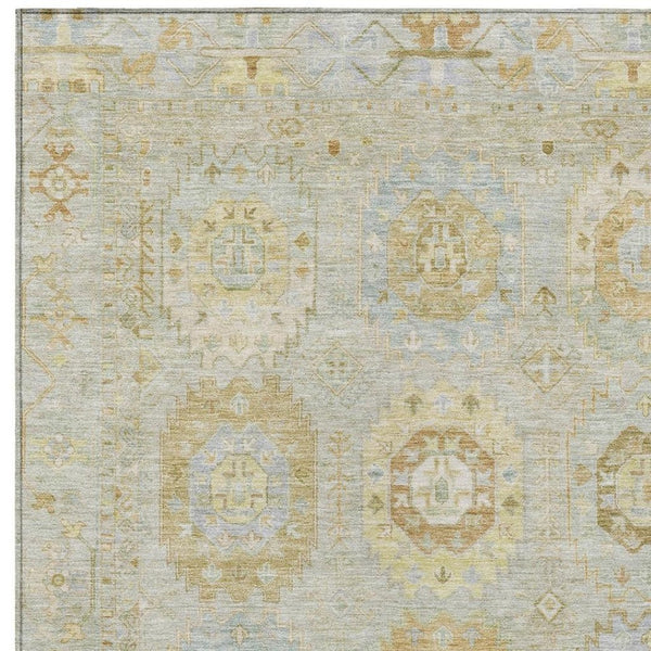 HomeRoots 8' X 10' Sage Wheat Medallion Indoor/Outdoor Rug - Durable, Washable, Perfect for High-Traffic Areas 639422