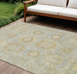 HomeRoots 10' Sage Wheat & Artichoke Green Medallion Rug - Washable Indoor/Outdoor Durable Area Rug for All Spaces 639424