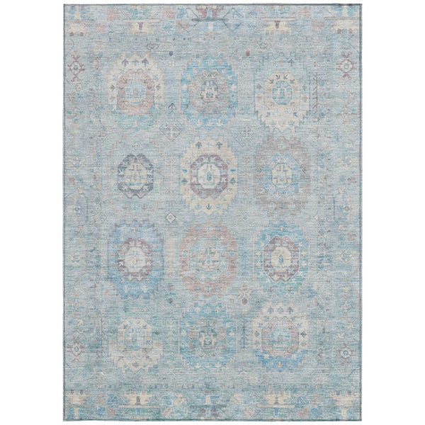 HomeRoots 5' X 8' Sky Blue Medallion Washable Area Rug for Indoor & Outdoor Spaces - Durable, Stylish & Easy Care 639426