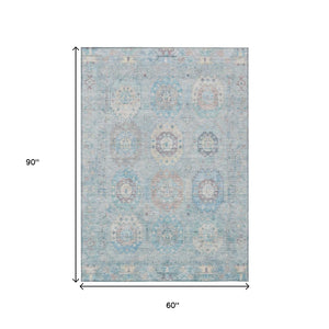 HomeRoots 5' X 8' Sky Blue Medallion Washable Area Rug for Indoor & Outdoor Spaces - Durable, Stylish & Easy Care 639426
