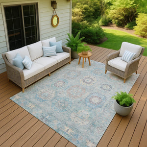 HomeRoots 5' X 8' Sky Blue Medallion Washable Area Rug for Indoor & Outdoor Spaces - Durable, Stylish & Easy Care 639426