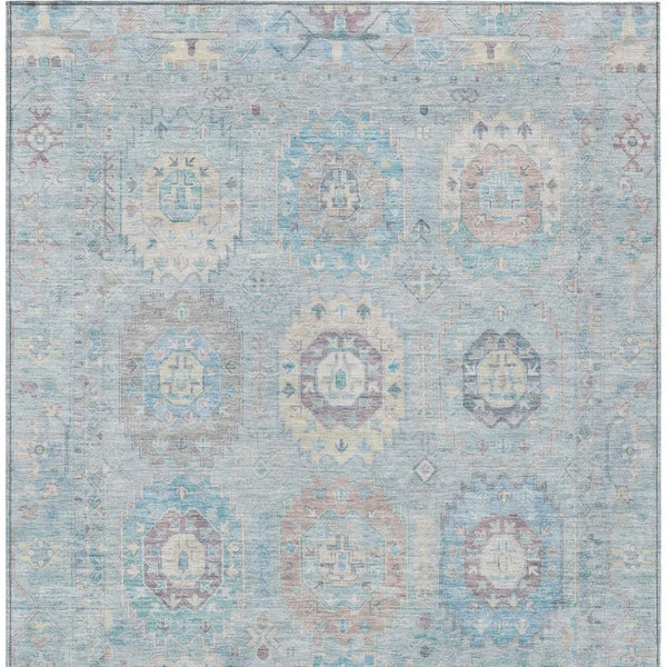 HomeRoots 5' X 8' Sky Blue Medallion Washable Area Rug for Indoor & Outdoor Spaces - Durable, Stylish & Easy Care 639426