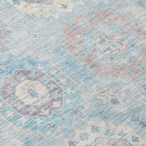 HomeRoots 5' X 8' Sky Blue Medallion Washable Area Rug for Indoor & Outdoor Spaces - Durable, Stylish & Easy Care 639426