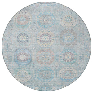 HomeRoots 8' Sky Blue, Beige & Blush Round Medallion Indoor-Outdoor Area Rug - Washable, Durable & Stylish! 639427