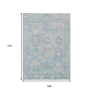 HomeRoots 9' X 12' Sky Blue Beige Blush Medallion Area Rug - Stylish, Washable & Durable for Indoor/Outdoor Use! 639429