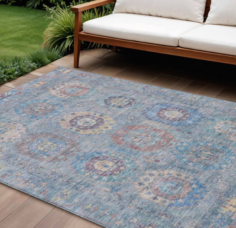 HomeRoots 10' Sky Blue Beige Blush Medallion Area Rug - Indoor/Outdoor, Washable, Durable & Easy Care! 639430