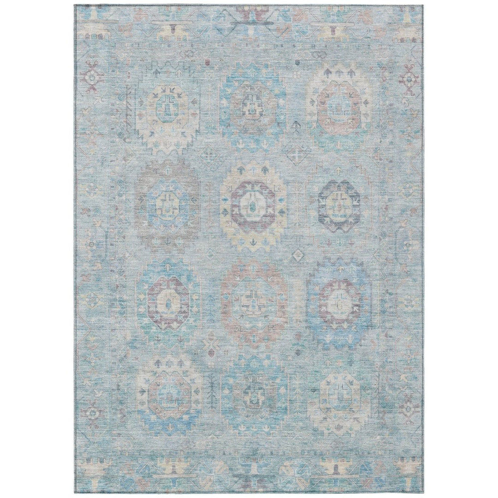 HomeRoots 10' Sky Blue Beige Blush Medallion Area Rug - Indoor/Outdoor, Washable, Durable & Easy Care! 639430