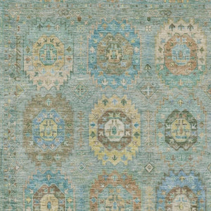 HomeRoots 5' Teal Blue Gold Copper Medallion Washable Area Rug - Durable Indoor/Outdoor Design for Every Space 639432