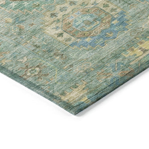 HomeRoots 5' Teal Blue Gold Copper Medallion Washable Area Rug - Durable Indoor/Outdoor Design for Every Space 639432