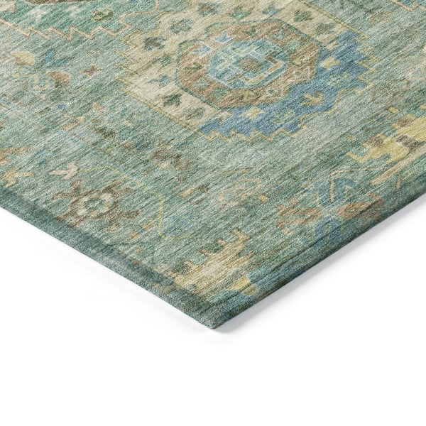 HomeRoots 5' Teal Blue Gold Copper Medallion Washable Area Rug - Durable Indoor/Outdoor Design for Every Space 639432