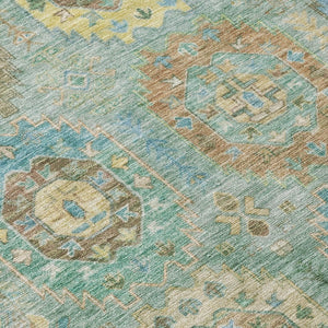 HomeRoots 5' Teal Blue Gold Copper Medallion Washable Area Rug - Durable Indoor/Outdoor Design for Every Space 639432