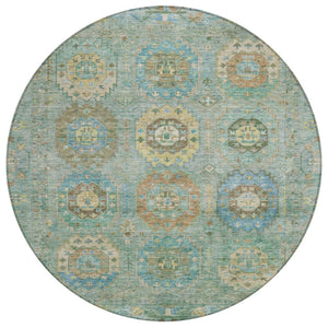 HomeRoots 8' Teal Blue Round Medallion Area Rug – Washable, Durable, Perfect for Indoor & Outdoor Spaces! 639433