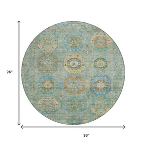 HomeRoots 8' Teal Blue Round Medallion Area Rug – Washable, Durable, Perfect for Indoor & Outdoor Spaces! 639433