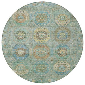 HomeRoots 8' Teal Blue Round Medallion Area Rug – Washable, Durable, Perfect for Indoor & Outdoor Spaces! 639433