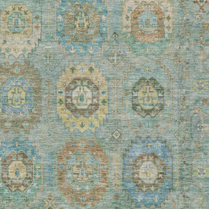 HomeRoots 9' Teal Blue and Gold Medallion Washable Area Rug - Stylish, Durable for Indoor/Outdoor Spaces 639435
