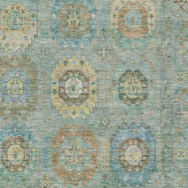 HomeRoots 9' Teal Blue and Gold Medallion Washable Area Rug - Stylish, Durable for Indoor/Outdoor Spaces 639435