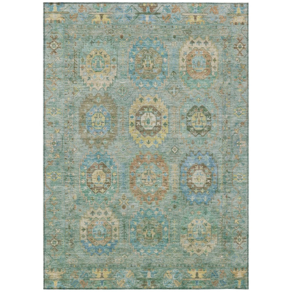 HomeRoots 9' Teal Blue and Gold Medallion Washable Area Rug - Stylish, Durable for Indoor/Outdoor Spaces 639435