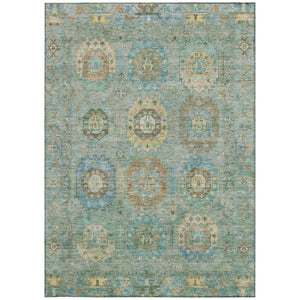 HomeRoots 10' Teal Blue, Gold & Copper Medallion Washable Area Rug - Durable for Indoor & Outdoor Use! 639436