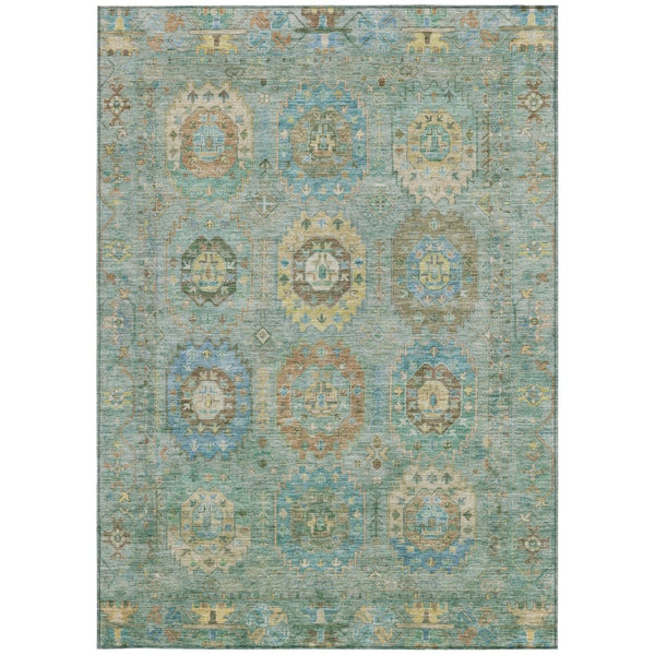 HomeRoots 10' Teal Blue, Gold & Copper Medallion Washable Area Rug - Durable for Indoor & Outdoor Use! 639436