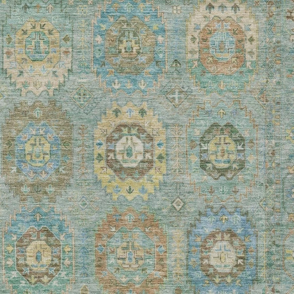 HomeRoots 10' Teal Blue, Gold & Copper Medallion Washable Area Rug - Durable for Indoor & Outdoor Use! 639436