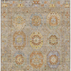 HomeRoots 5' Elegant Taupe Gold Lavender Medallion Washable Indoor Outdoor Area Rug for Versatile Spaces 639438