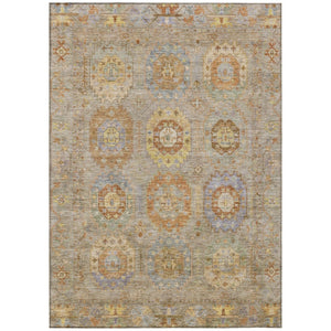 HomeRoots 5' Elegant Taupe Gold Lavender Medallion Washable Indoor Outdoor Area Rug for Versatile Spaces 639438