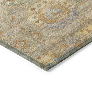 HomeRoots 5' Elegant Taupe Gold Lavender Medallion Washable Indoor Outdoor Area Rug for Versatile Spaces 639438