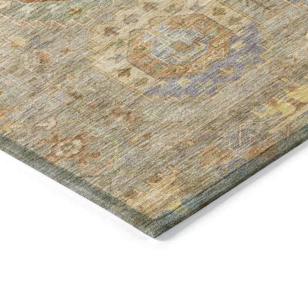 HomeRoots 8' Round Medallion Indoor Outdoor Area Rug in Taupe, Gold & Lavender - Washable & Durable Design 639439