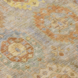 HomeRoots 8' Round Medallion Indoor Outdoor Area Rug in Taupe, Gold & Lavender - Washable & Durable Design 639439