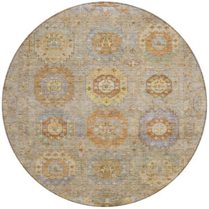HomeRoots 8' Round Medallion Indoor Outdoor Area Rug in Taupe, Gold & Lavender - Washable & Durable Design 639439