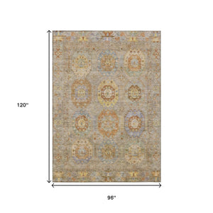 HomeRoots 8' X 10' Washable Indoor/Outdoor Area Rug in Elegant Taupe, Gold & Lavender Medallion Design 639440