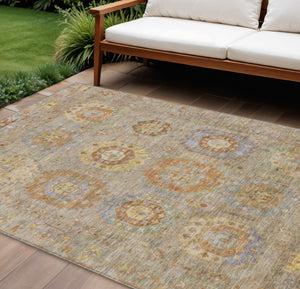 HomeRoots 10' Elegant Taupe, Gold & Lavender Medallion Area Rug – Washable, Durable for Indoor & Outdoor Use! 639442