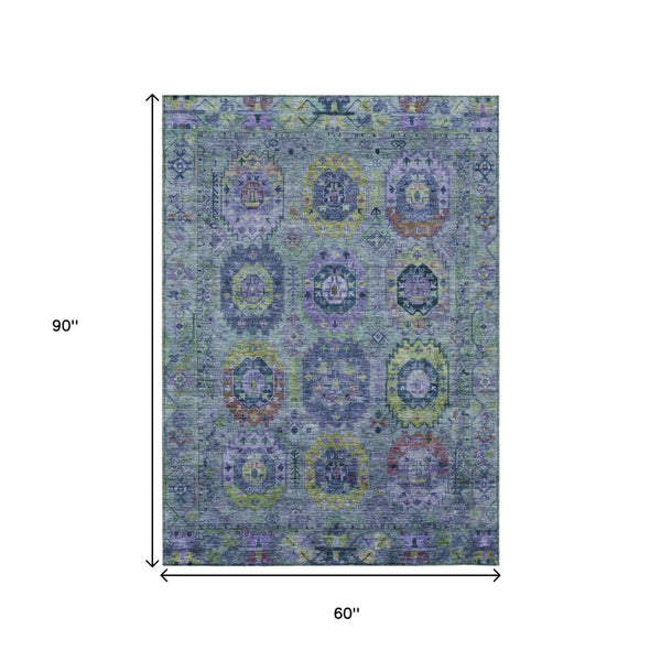 HomeRoots 5' X 8' Vibrant Medallion Area Rug – Washable Indoor/Outdoor Design, Durable & Stain-Resistant! 639444