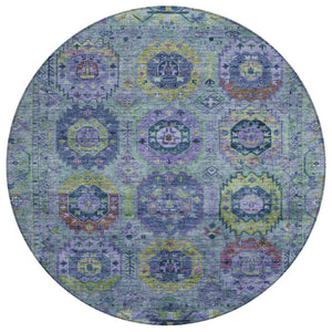 HomeRoots 8' Vibrant Green, Blue & Purple Round Medallion Area Rug - Washable for Indoor & Outdoor Use! 639445