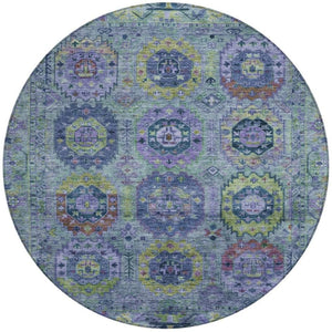HomeRoots 8' Vibrant Green, Blue & Purple Round Medallion Area Rug - Washable for Indoor & Outdoor Use! 639445