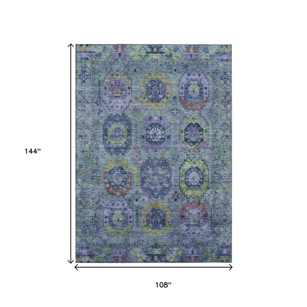 HomeRoots 9' Vibrant Medallion Indoor Outdoor Area Rug in Green, Blue & Purple - Durable & Machine Washable 639447