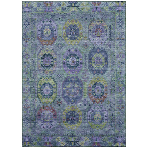 HomeRoots 9' Vibrant Medallion Indoor Outdoor Area Rug in Green, Blue & Purple - Durable & Machine Washable 639447