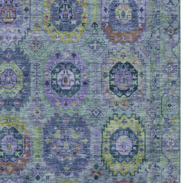 HomeRoots 9' Vibrant Medallion Indoor Outdoor Area Rug in Green, Blue & Purple - Durable & Machine Washable 639447
