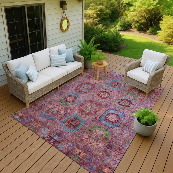 HomeRoots 5' X 8' Elegant Medallion Area Rug in Pink, Green & Mauve – Washable for Indoor/Outdoor Use! 639450