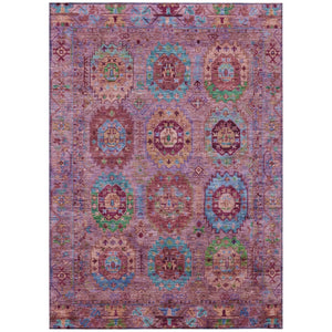 HomeRoots 5' X 8' Elegant Medallion Area Rug in Pink, Green & Mauve – Washable for Indoor/Outdoor Use! 639450
