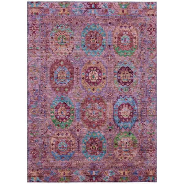 HomeRoots 5' X 8' Elegant Medallion Area Rug in Pink, Green & Mauve – Washable for Indoor/Outdoor Use! 639450
