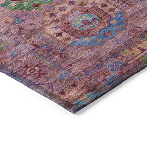 HomeRoots 5' X 8' Elegant Medallion Area Rug in Pink, Green & Mauve – Washable for Indoor/Outdoor Use! 639450