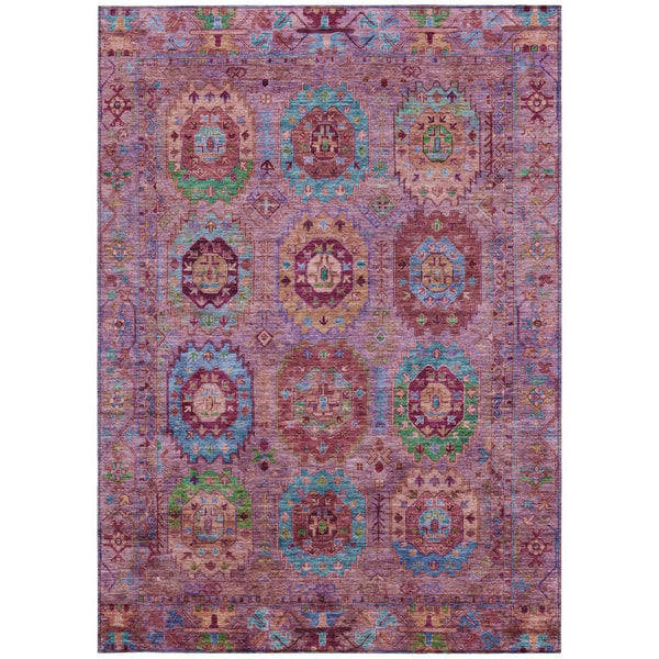 HomeRoots 5' X 8' Elegant Medallion Area Rug in Pink, Green & Mauve – Washable for Indoor/Outdoor Use! 639450