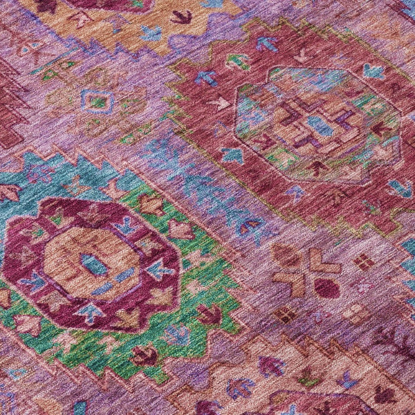 HomeRoots 5' X 8' Elegant Medallion Area Rug in Pink, Green & Mauve – Washable for Indoor/Outdoor Use! 639450