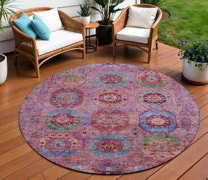 HomeRoots 8' Pink Green And Mauve Round Medallion Area Rug – Stylish, Washable Design for Indoor & Outdoor Use 639451