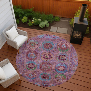 HomeRoots 8' Pink Green And Mauve Round Medallion Area Rug – Stylish, Washable Design for Indoor & Outdoor Use 639451