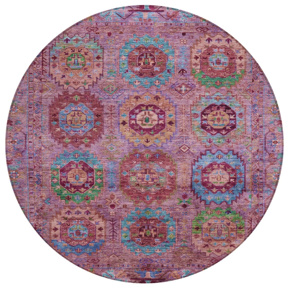 HomeRoots 8' Pink Green And Mauve Round Medallion Area Rug – Stylish, Washable Design for Indoor & Outdoor Use 639451