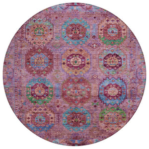 HomeRoots 8' Pink Green And Mauve Round Medallion Area Rug – Stylish, Washable Design for Indoor & Outdoor Use 639451