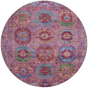 HomeRoots 8' Pink Green And Mauve Round Medallion Area Rug – Stylish, Washable Design for Indoor & Outdoor Use 639451
